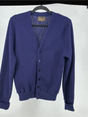Vintage JcPenney Men's V-Neck Button Cardigan Sweater - Deep Purple Indigo